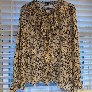Ann Taylor Black and Cream Floral Blouse